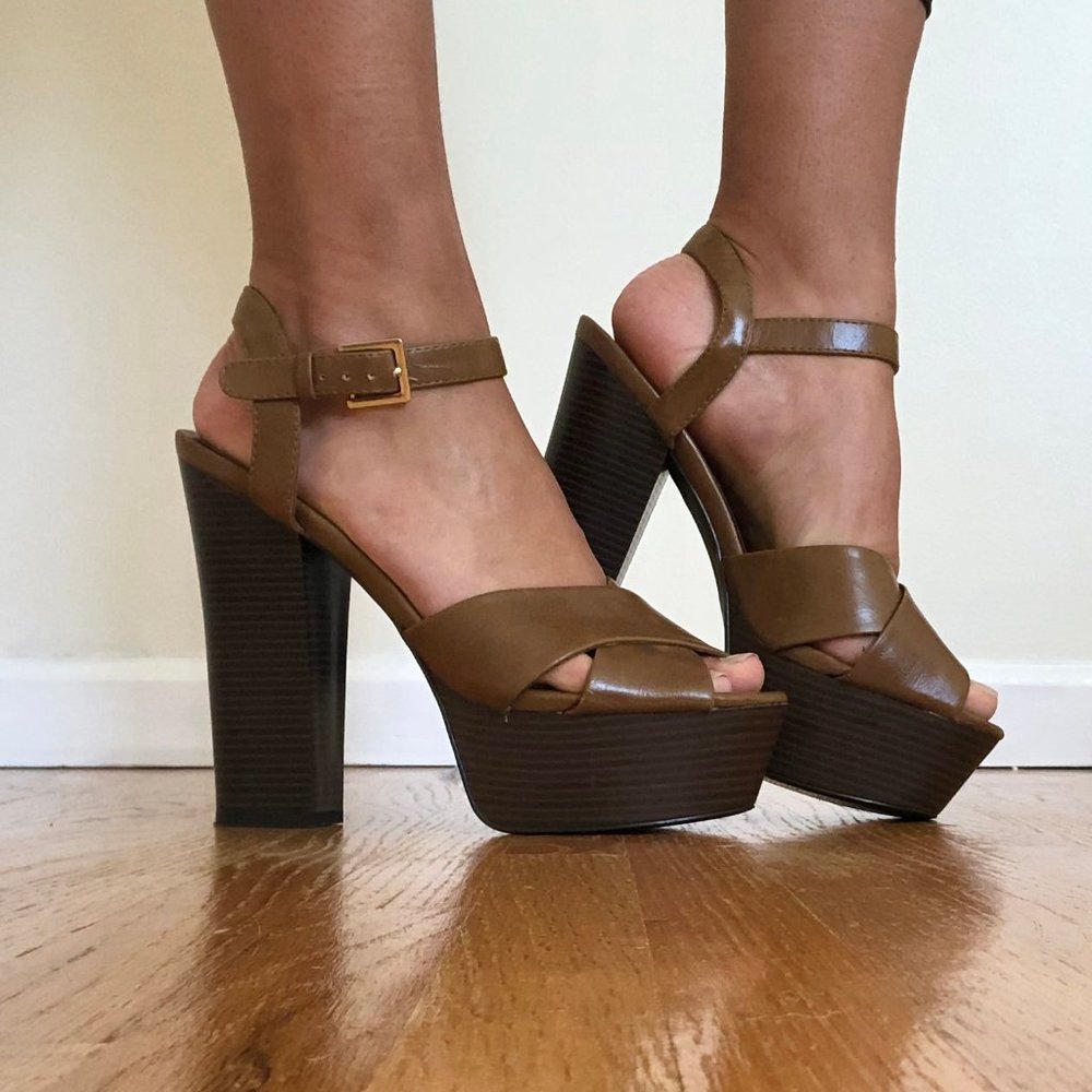 Brown Faux Leather High Heel Sandal